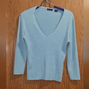 Women's Blue Ribbed Sweater